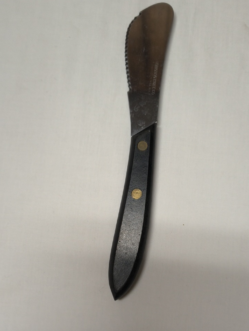 Robinson Knife Co. USA Black Stainless Steel Spread Knife with Brass Rivets